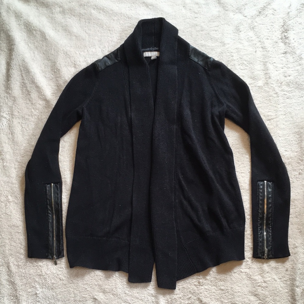 Banana Republic black knit sweater, faux leather